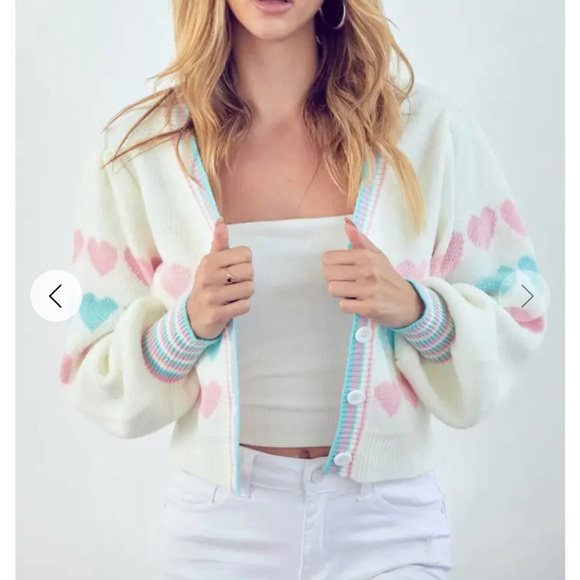 PINK AND BLUE HEART CARDIGAN SWEATER 💖💙 - Picture 5 of 5